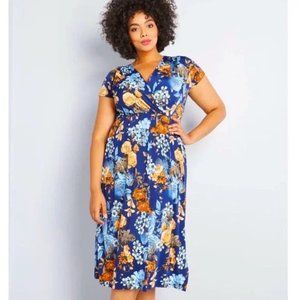 Modcloth - Saturday State of Mind Midi - Navy Floral Wrap Dress - USA Made - XL